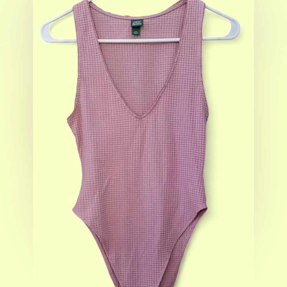 Wild Fable Deep V Neck Waffle Knit Sleeveless Bodysuit